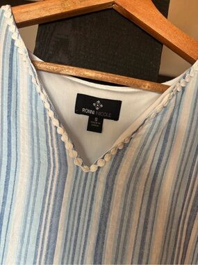 Ronni Nicole Blue & White Striped V-Neck Dress
